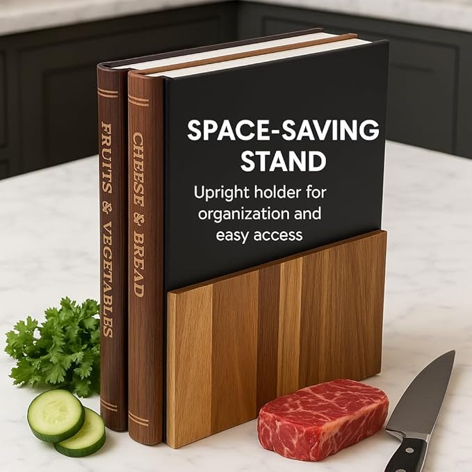 Bookshelf Cutting Board Set - Solid Acacia Wood - Stand Included